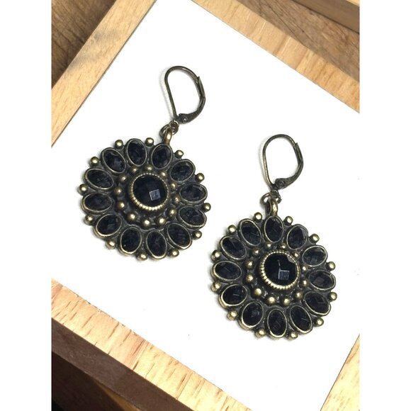 Premier Designs Vintage-Style Bronze & Black Beaded Dangle Earrings With Leverba - Picture 1 of 7